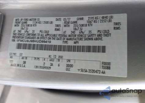 2017 Ford Escape Titanium from USA, damaged, VIN 1FMCU9J98HUD99419